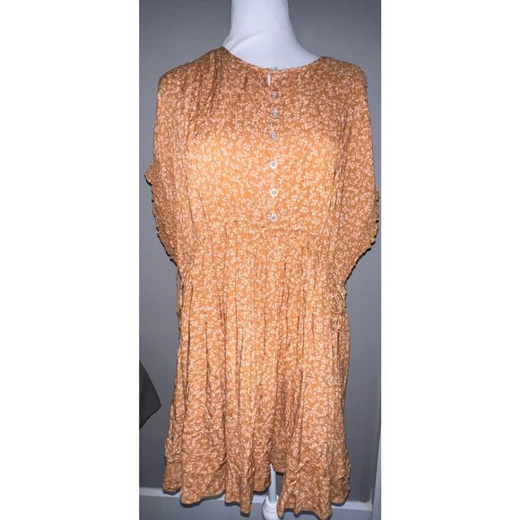 Free People One Fine Day Mini Dress floral ruffled women's dress sz small. Boho - Picture 2 of 7